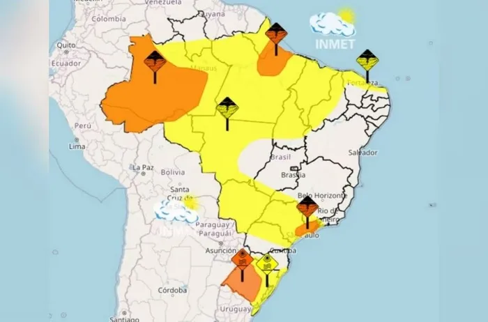 Inmet emite alertas sobre ondas de calor e chuvas intensas nesta segunda