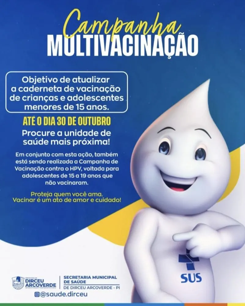Campanha de Multivacinação é realizada em Dirceu Arcoverde para atualização da caderneta de crianças e adolescentes