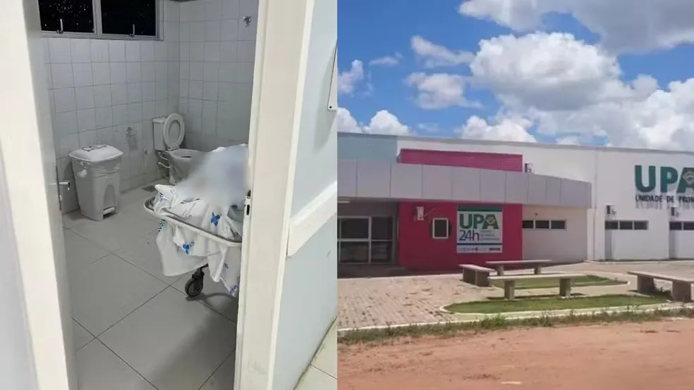 Corpo morto é mantido em banheiro de UPA do interior do Piauí — Foto: Reprodução