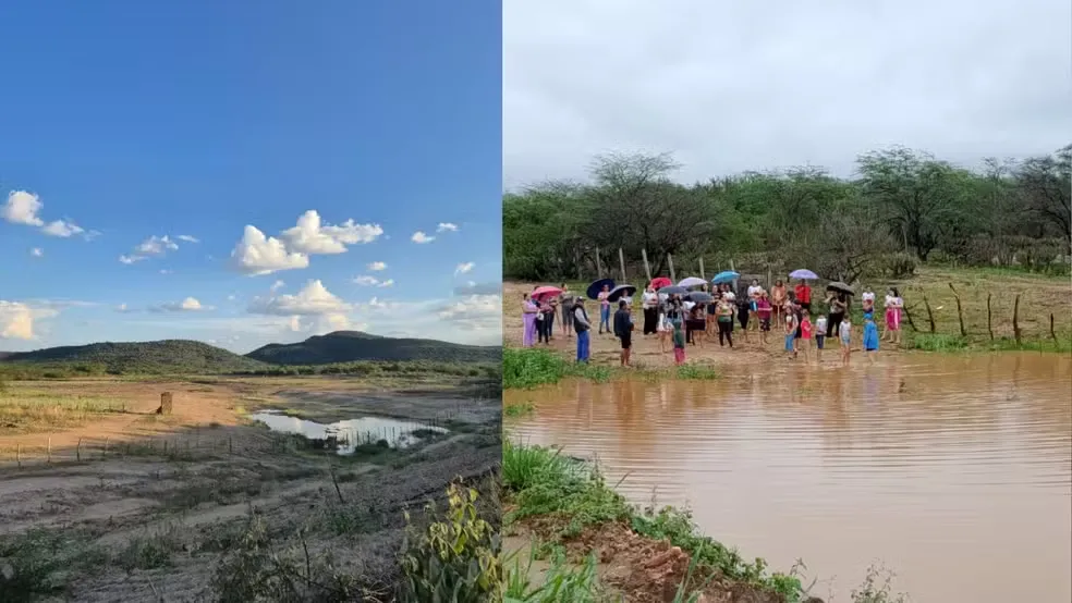 Fiéis fazem procissão para agradecer chuvas após 2 anos de seca em barragem de cidade no Piauí