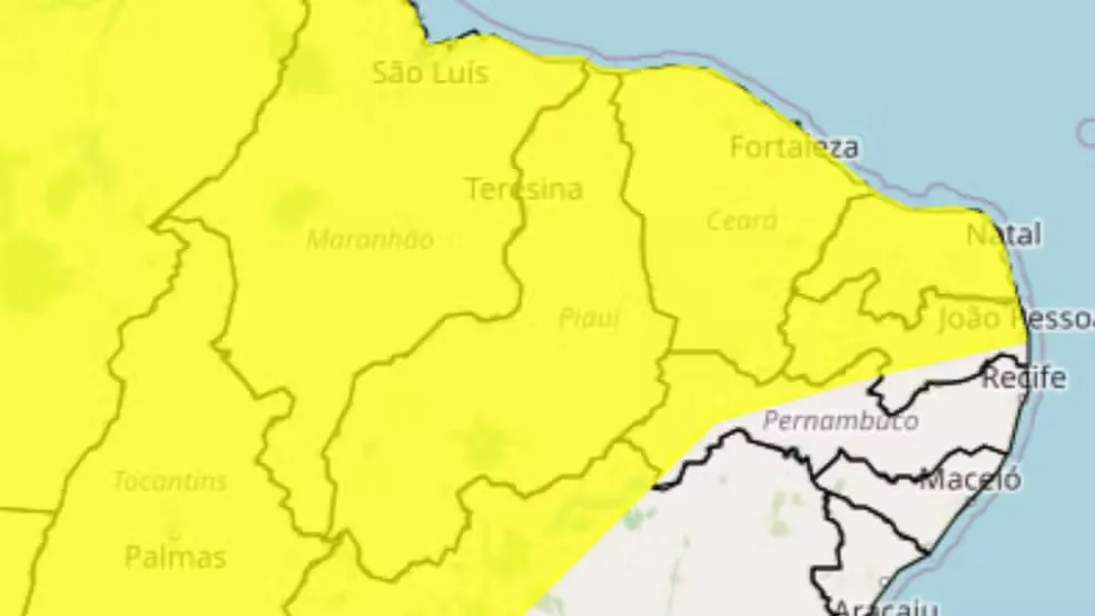 Inmet emite alerta de chuvas intensas e ventos para todo o Piauí