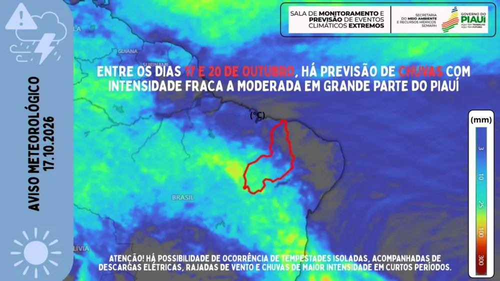 Chuvas devem atingir o Piauí até terça-feira (20), prevê Semarh